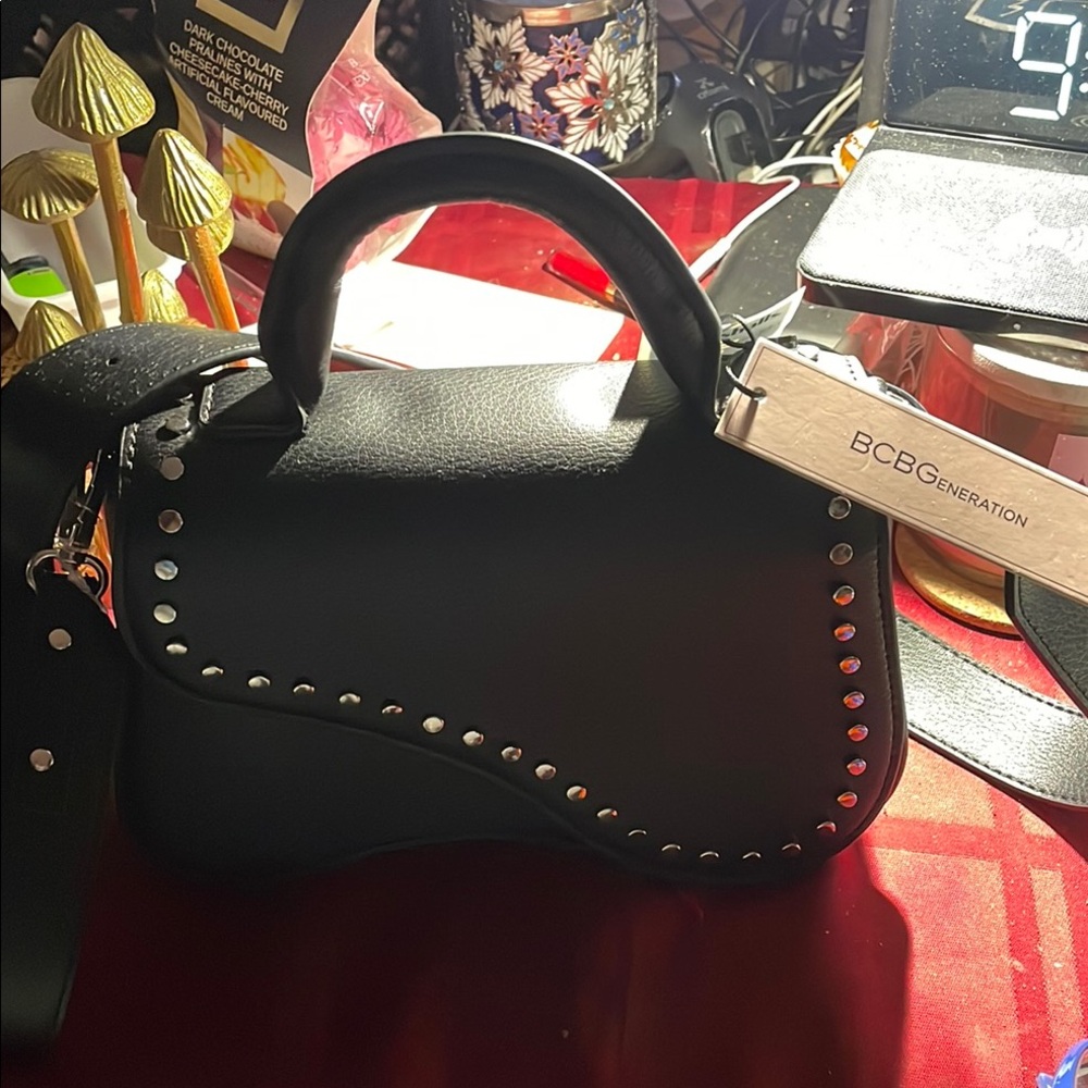 BCBGeneration Black Boxy Shoulder Bag with Silver Studs